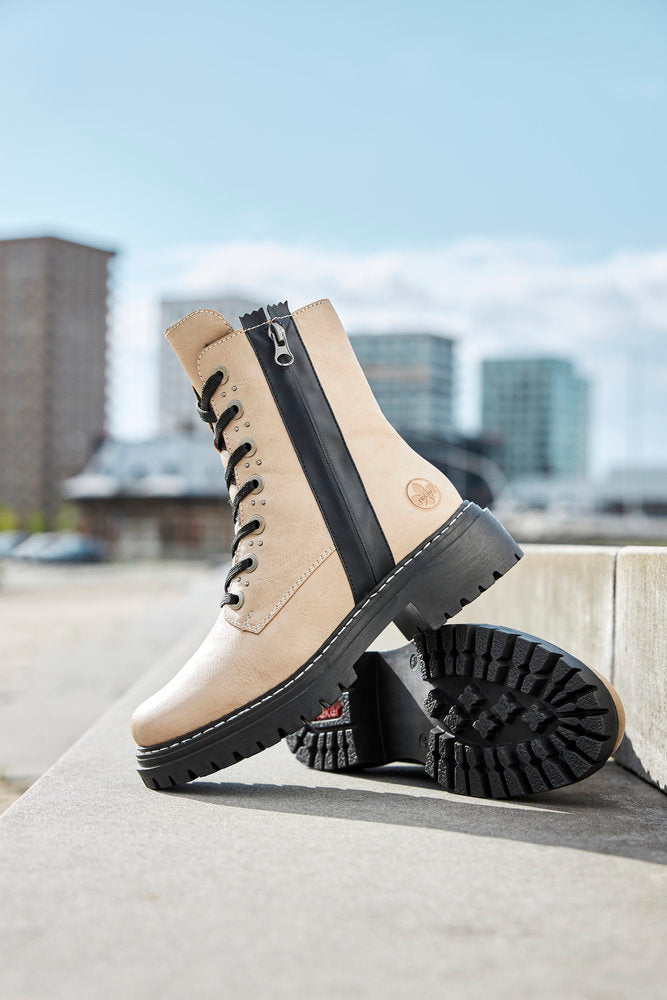 Rieker 72634-60 Beige & Black Combi Lace Boots