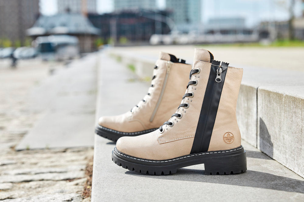 Rieker 72634-60 Beige & Black Combi Lace Boots