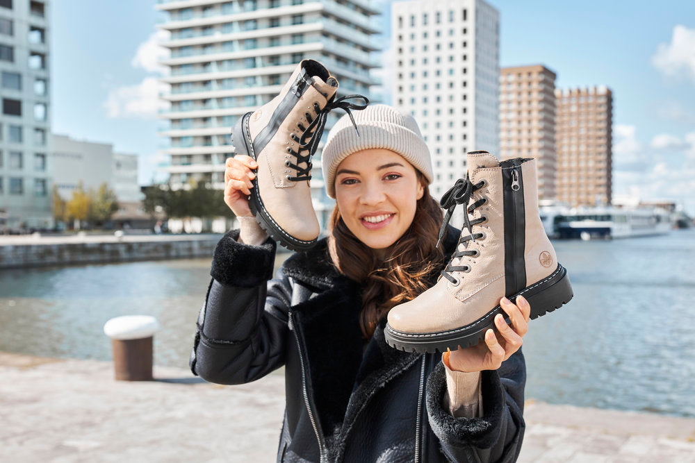 Rieker 72634-60 Beige & Black Combi Lace Boots