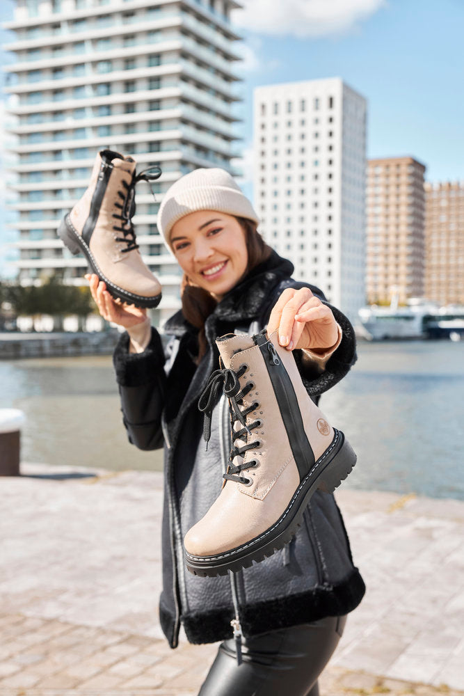 Rieker 72634-60 Beige & Black Combi Lace Boots