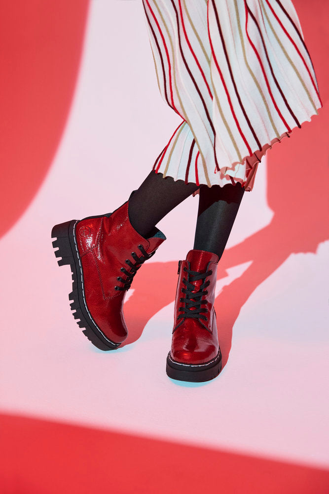 Rieker 74020-33 Fire Red Patent Ankle Boots