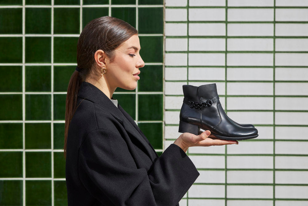 Rieker 78676-00 Black Heel Ankle Boots with Side Link