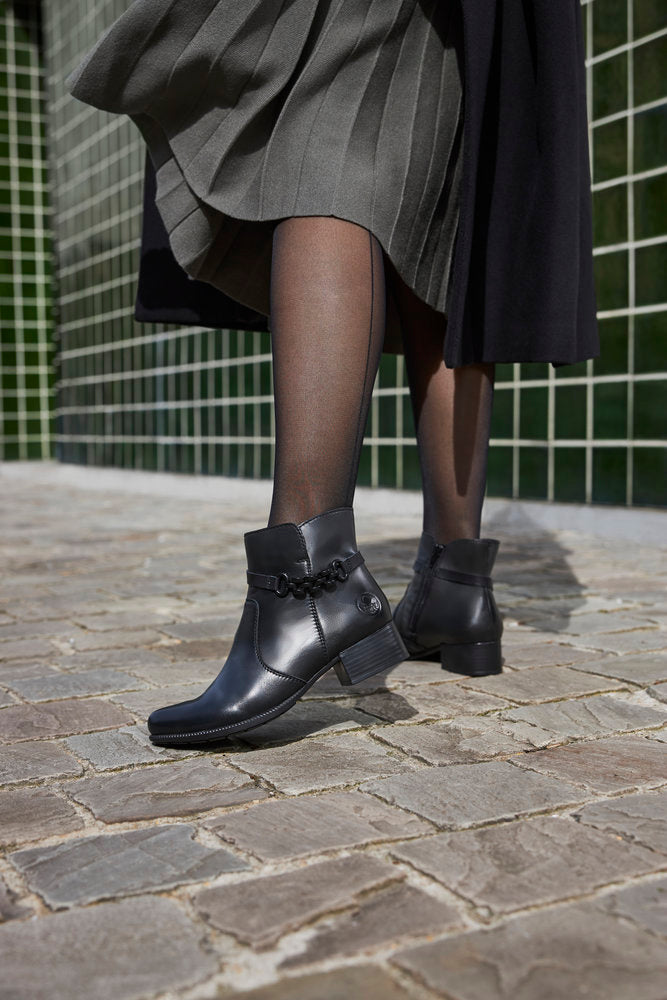 Rieker 78676-00 Black Heel Ankle Boots with Side Link