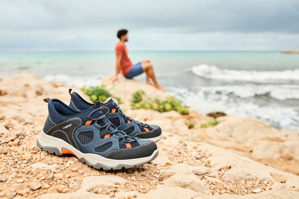Rieker B8350-14 Navy, Grey & Orange Slip On Sneakers