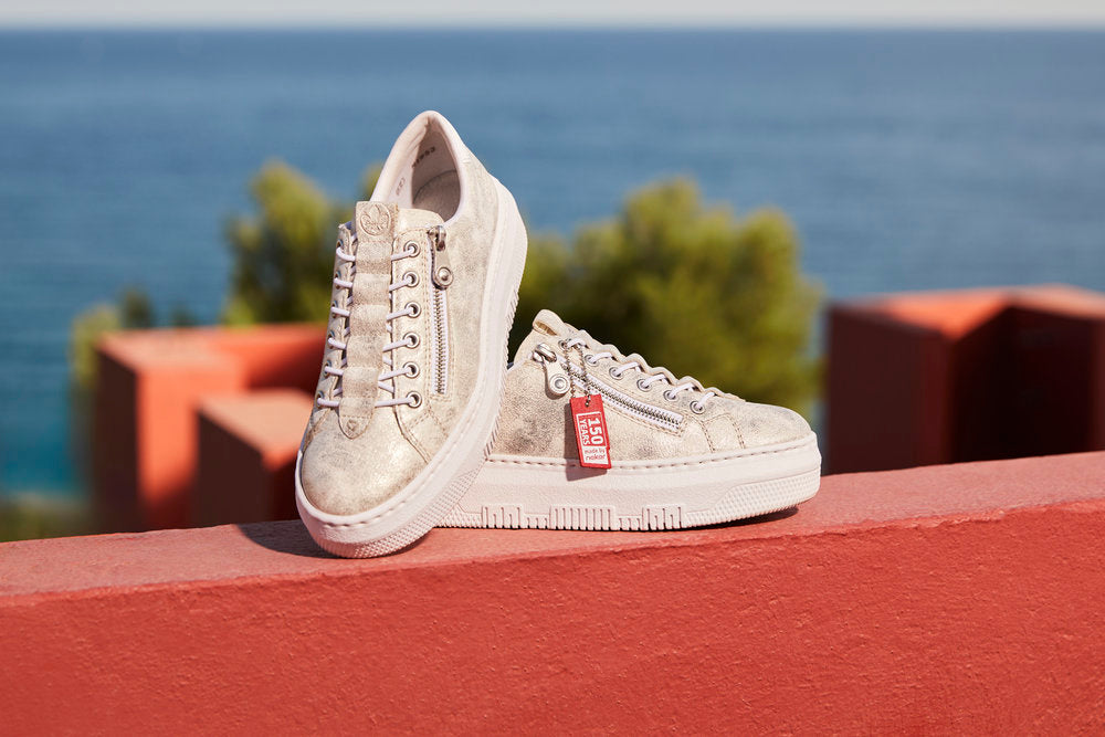 Rieker M1953-60 Beige Gold Shimmer Sneakers with Zip