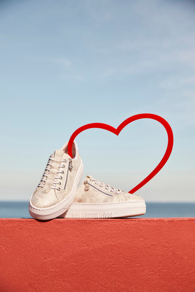 Rieker M1953-60 Beige Gold Shimmer Sneakers with Zip