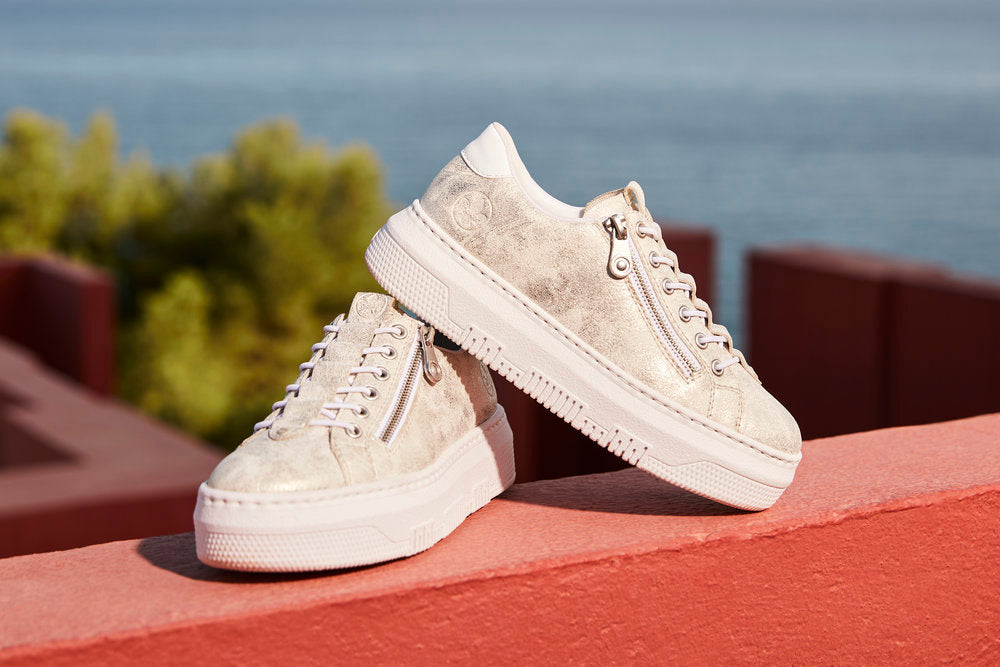 Rieker M1953-60 Beige Gold Shimmer Sneakers with Zip