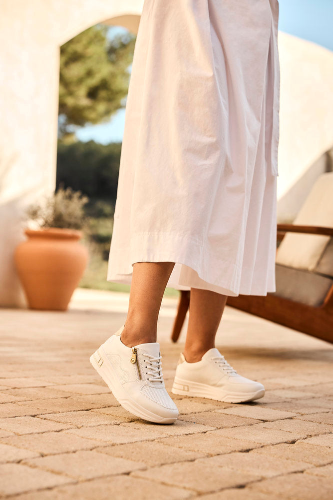 Rieker N8100-80 White H Fit Trainers with Gold Zip