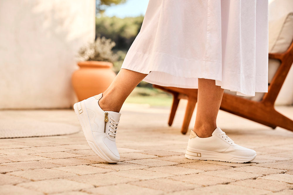 Rieker N8100-80 White H Fit Trainers with Gold Zip