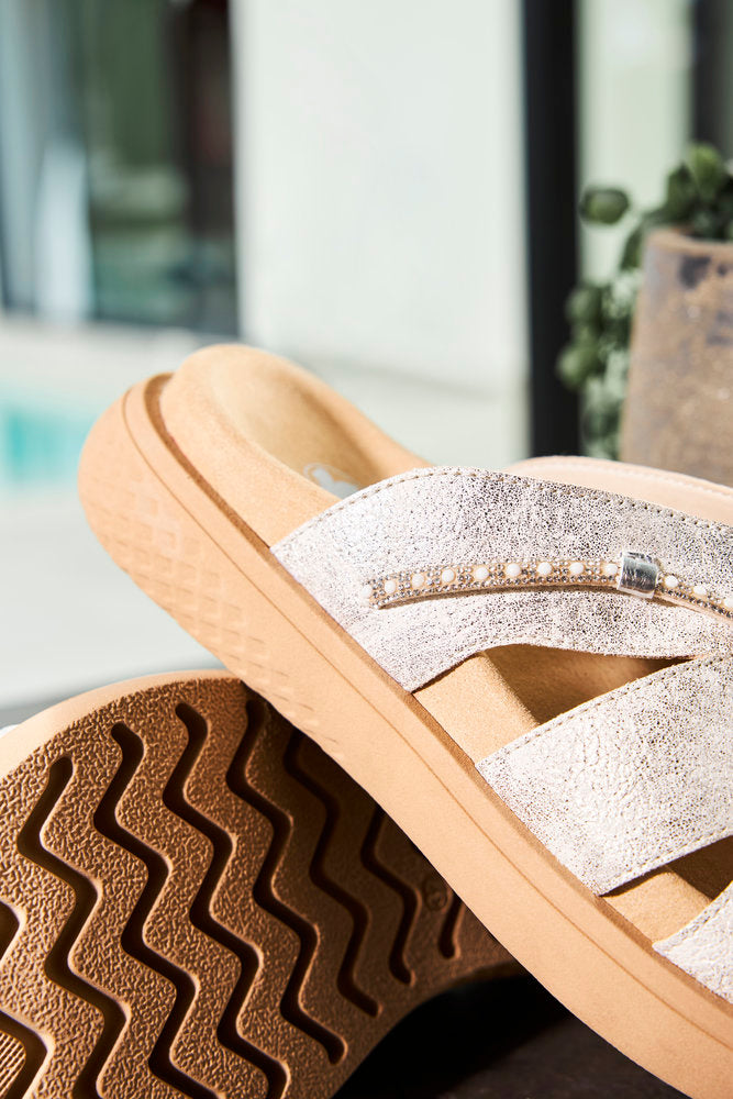 Rieker V1588-60 Beige Glitz Slip On Sandals