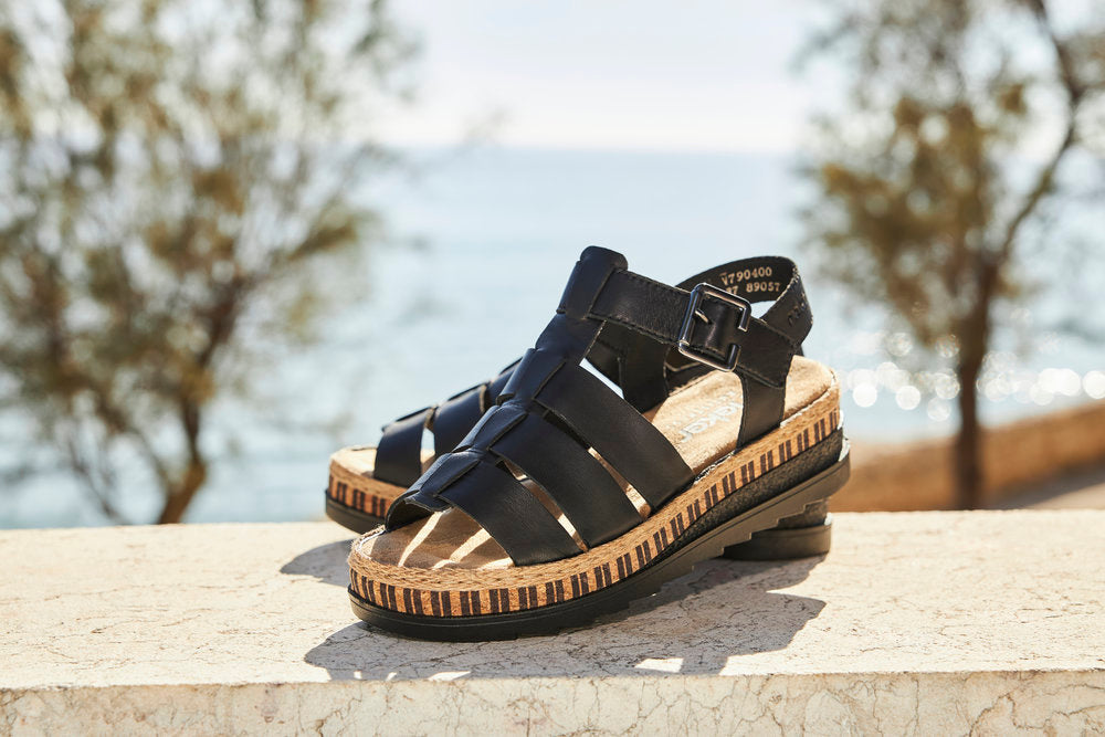 Rieker V7904-00 Black Sandals with Slingback Strap