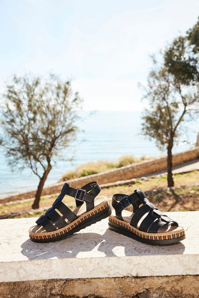 Rieker V7904-00 Black E 1/2 Fit Sandals with Slingback Strap