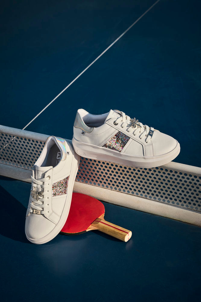 Rieker Soft W1202-83 White & Silver Trainers with Dragonfly
