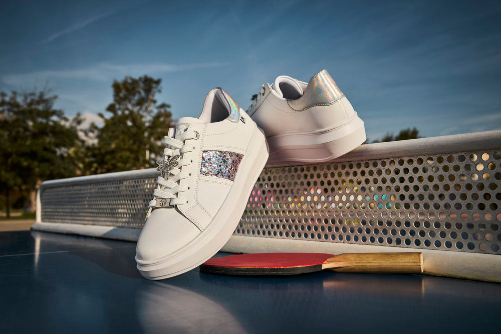 Rieker Soft W1202-83 White & Silver Trainers with Dragonfly