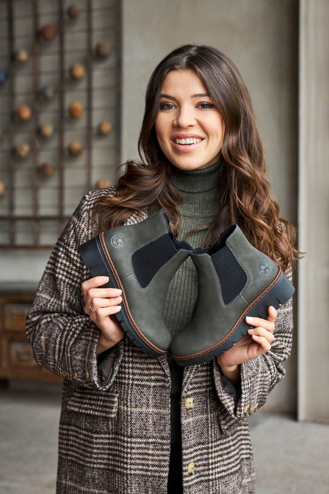 Rieker X9172-54 Forest Green & Black Wedge Chelsea Boots