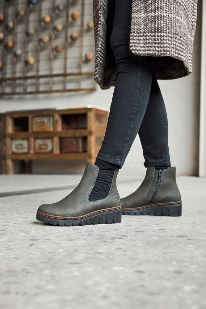 Rieker X9172-54 Forest Green & Black Wedge Chelsea Boots