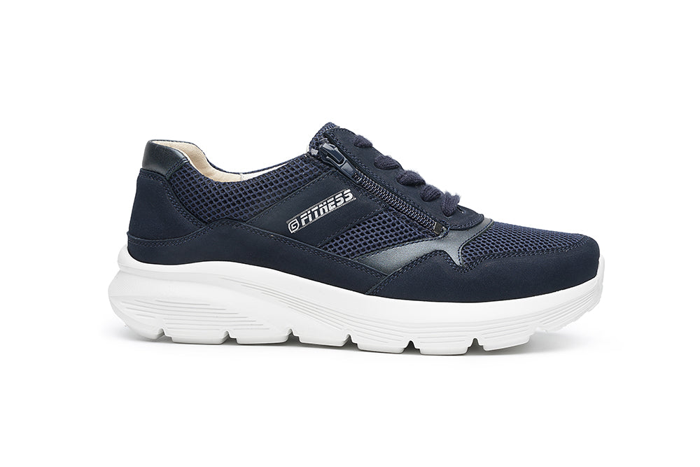 G Comfort Fitness S-1623 Navy Sneakers with Side Zip & White Sole