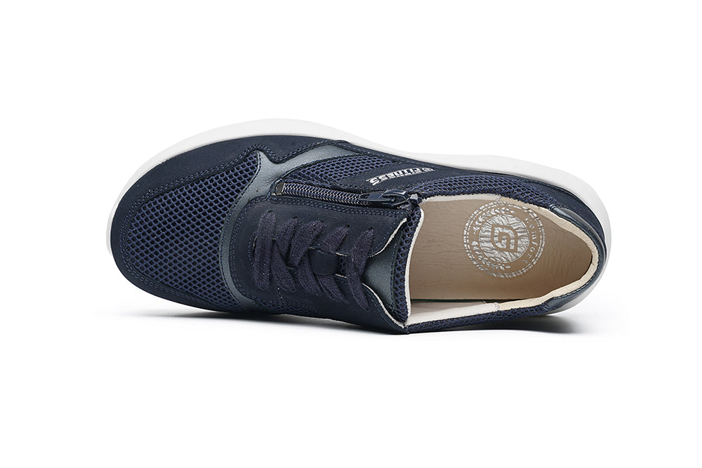 G Comfort Fitness S-1623 Navy Sneakers with Side Zip & White Sole