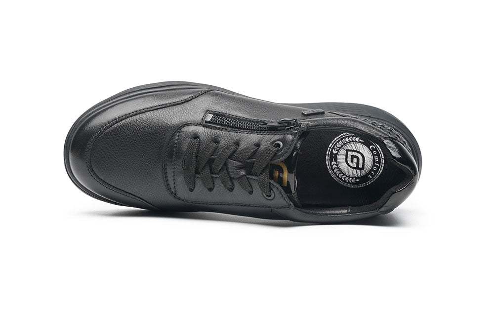 G Comfort S-2725 S Black Softnappa Sneaker with Side Zip - Ultra Light