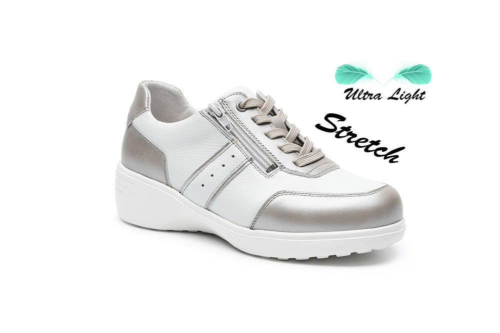 G Comfort S-5251 White & Pearl Combi Sneakers with Zip