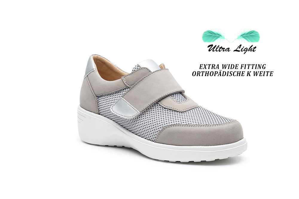G Comfort S-5254 Taupe & Silver Extra Wide Mesh Velcro Shoes