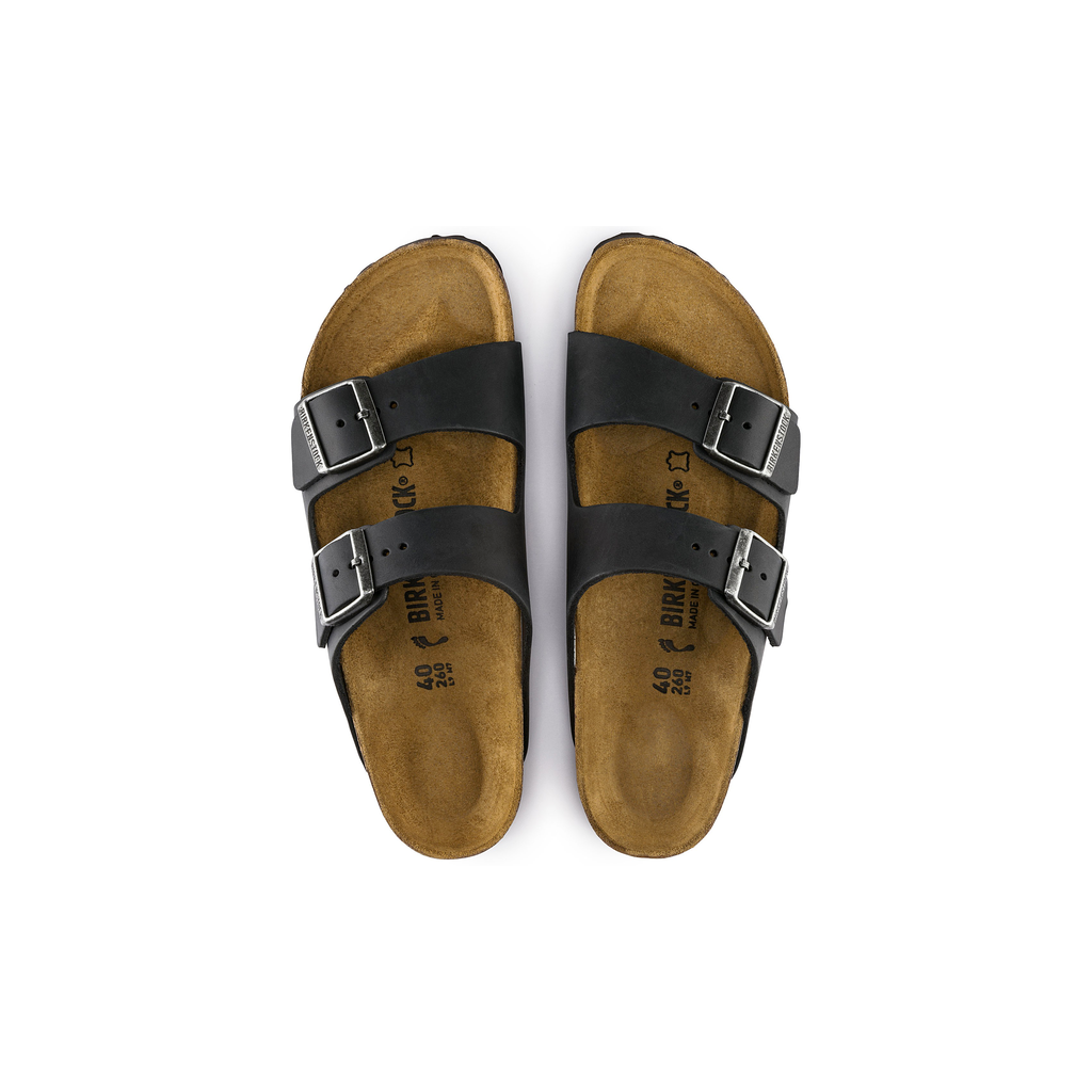 Birkenstock 552111 Arizona Black Natural Leather Oiled Sandals - Regular Ladies