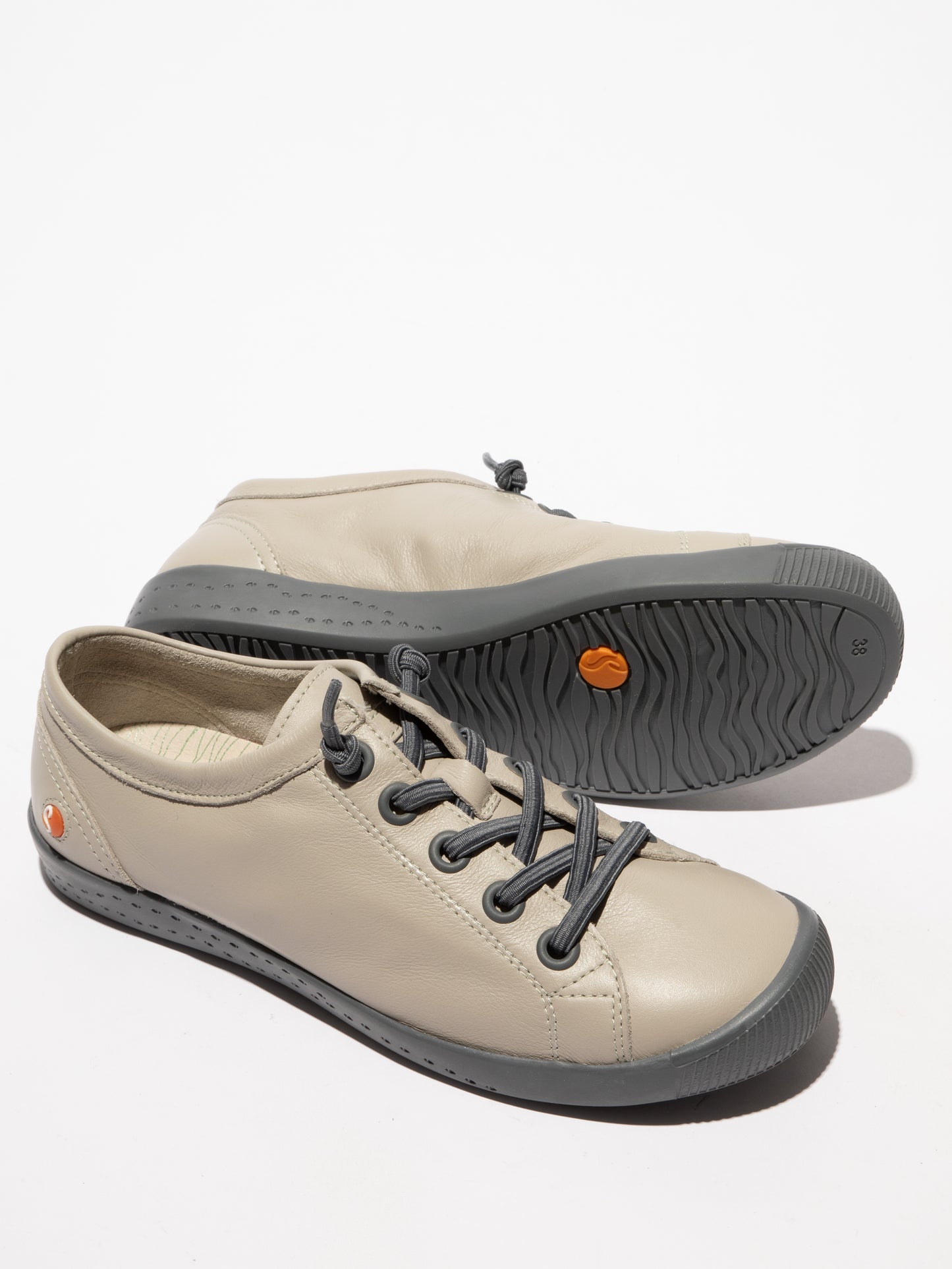 Softinos P900557082 ISLAII557SOF Smooth Leather Grey Elastic Lace Shoes with Grey Sole