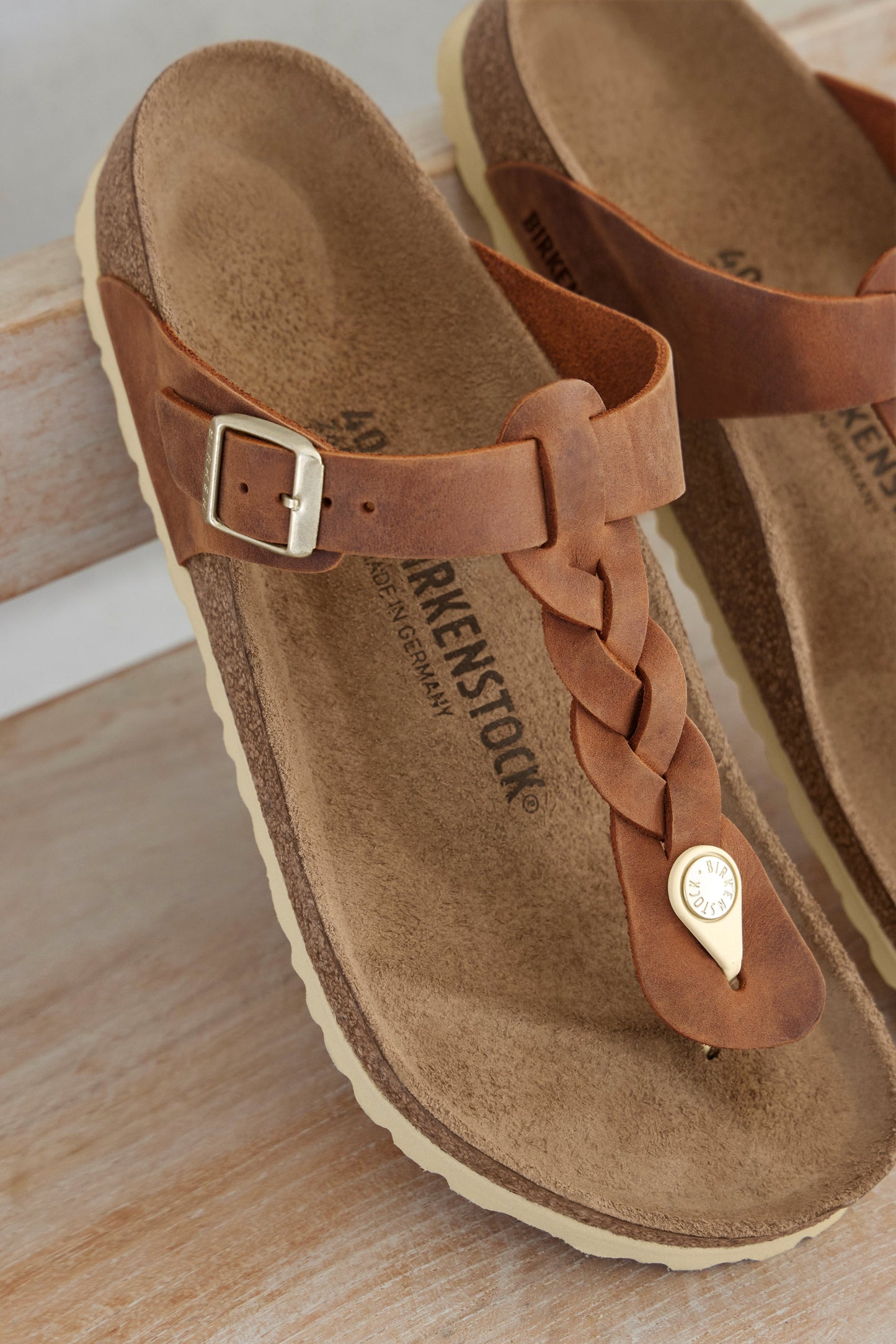 Birkenstock 1021336 Gizeh Narrow Oiled Leather Braided Tan Sandals