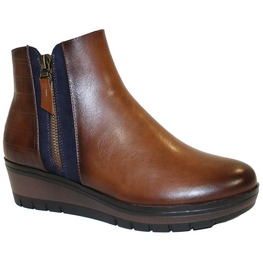 Susst Hilton23 Tan/Navy PU Ankle Boots