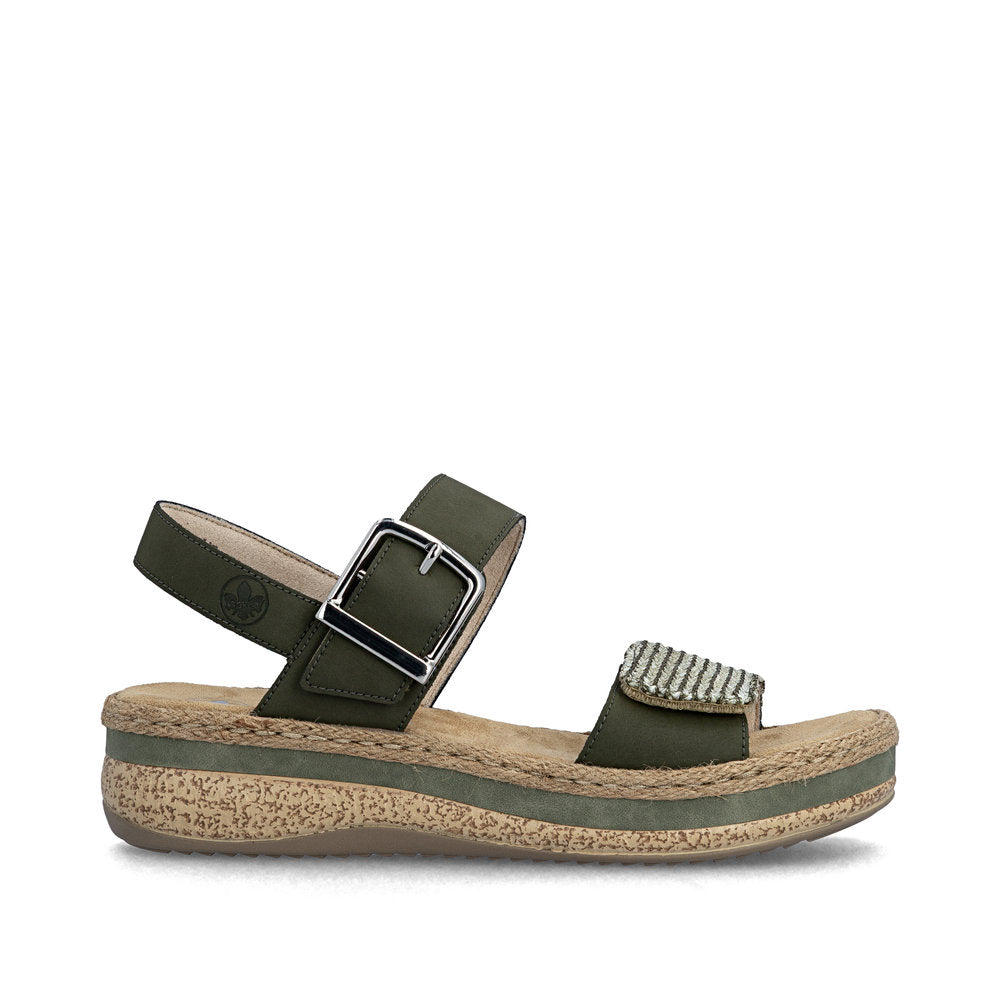 Rieker V0951-54 Schilf Green Combi E 1/2 Fit Slingback Sandals