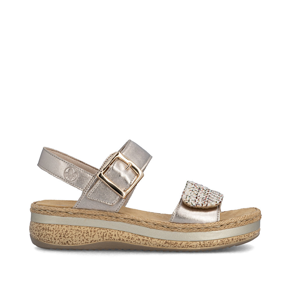 Rieker V0951-90 Beige & Light Brass Combi E 1/2 Fit Slingback Sandals