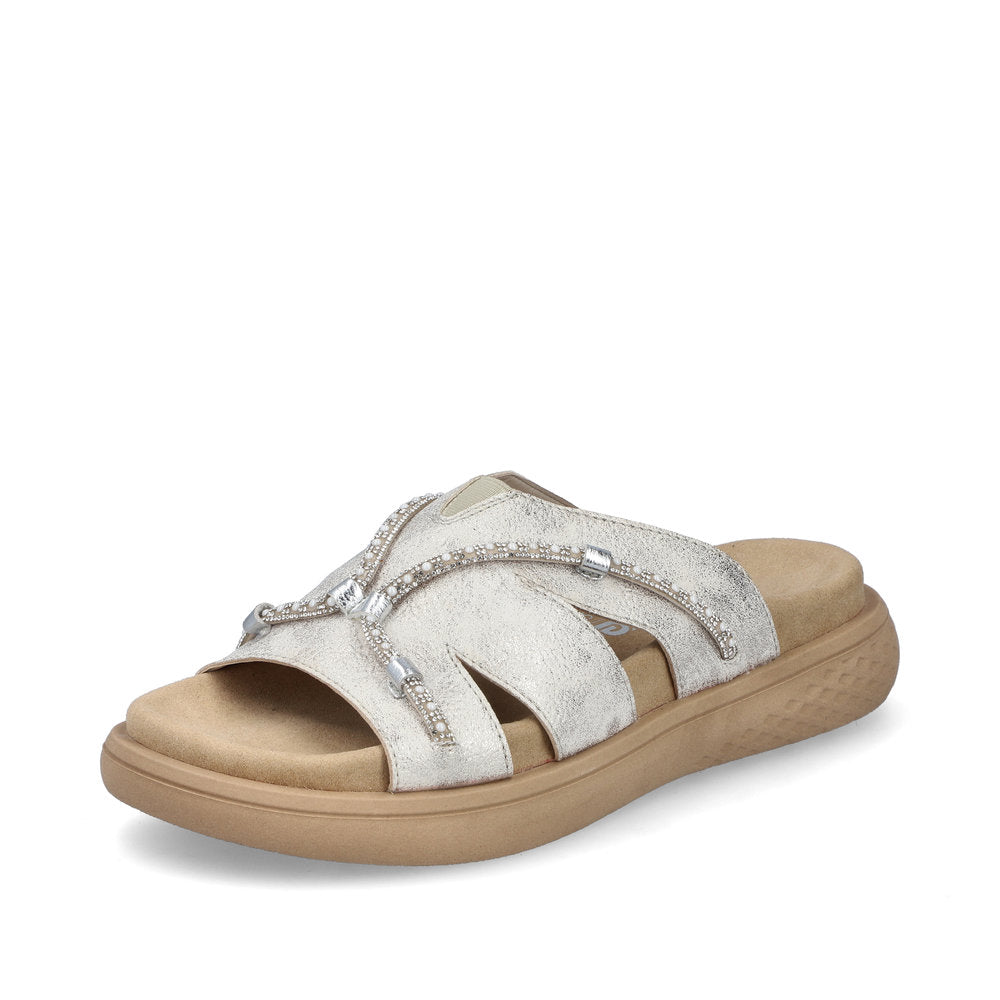 Rieker V1588-60 Beige Glitz Slip On Sandals