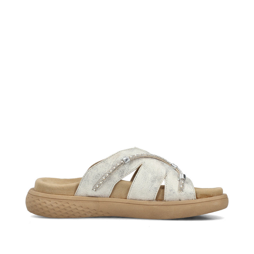 Rieker V1588-60 Beige Glitz Slip On Sandals