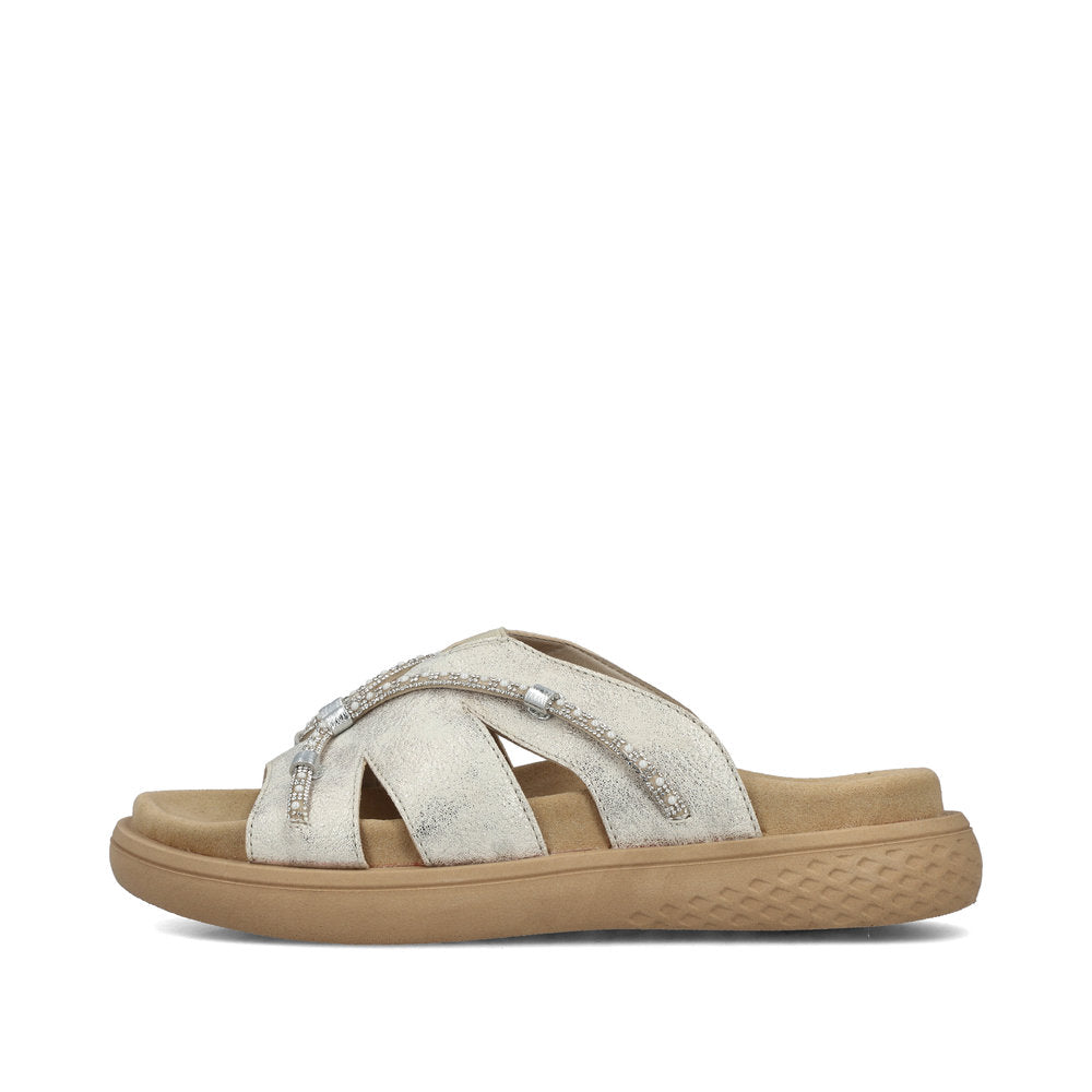Rieker V1588-60 Beige Glitz Slip On Sandals