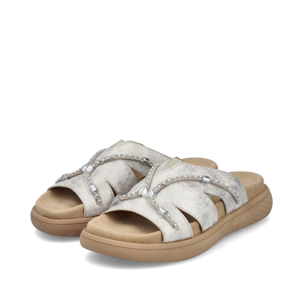Rieker V1588-60 Beige Glitz Slip On Sandals