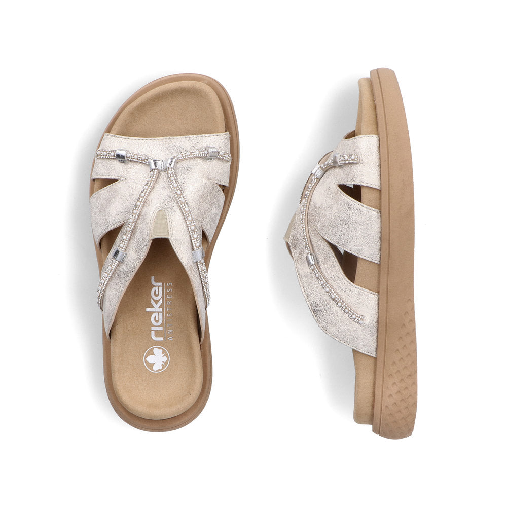 Rieker V1588-60 Beige Glitz Slip On Sandals