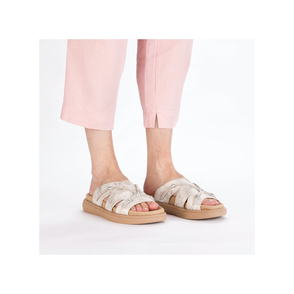 Rieker V1588-60 Beige Glitz Slip On Sandals