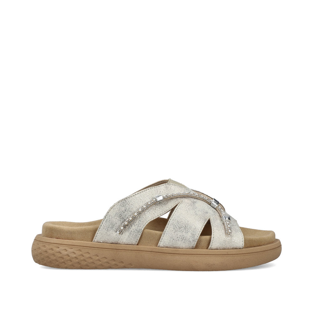Rieker V1588-60 Beige Glitz Slip On Sandals