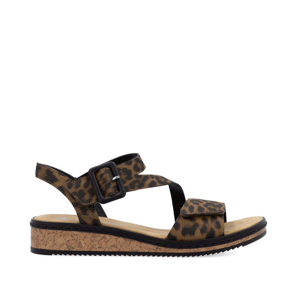 Rieker V3660-90 Leopard Print Velcro Sandals with Slingback Strap