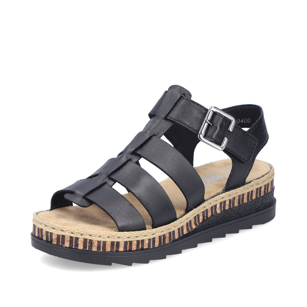 Rieker V7904-00 Black Sandals with Slingback Strap