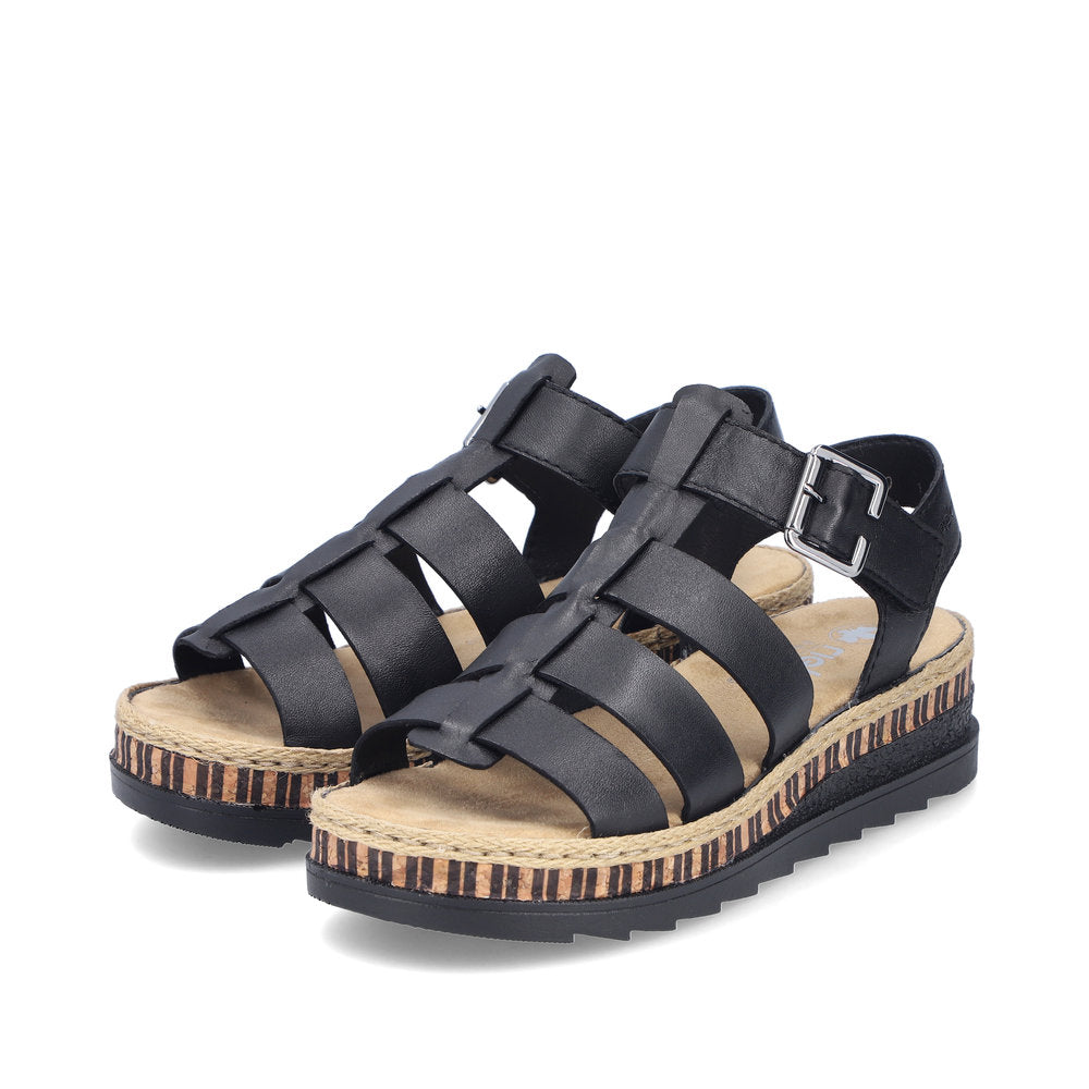 Rieker V7904-00 Black Sandals with Slingback Strap