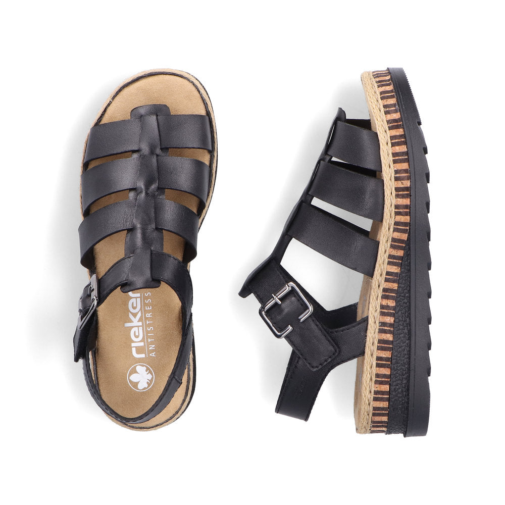 Rieker V7904-00 Black Sandals with Slingback Strap