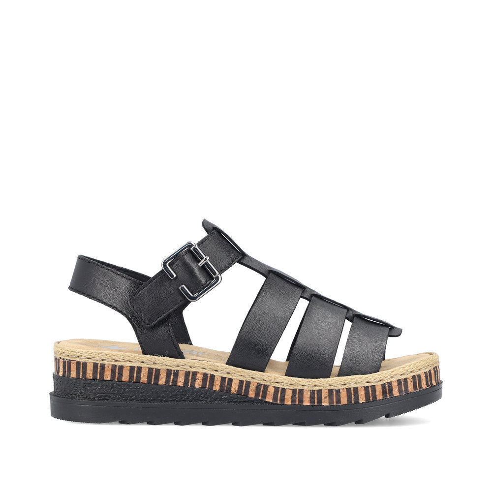 Rieker V7904-00 Black Sandals with Slingback Strap