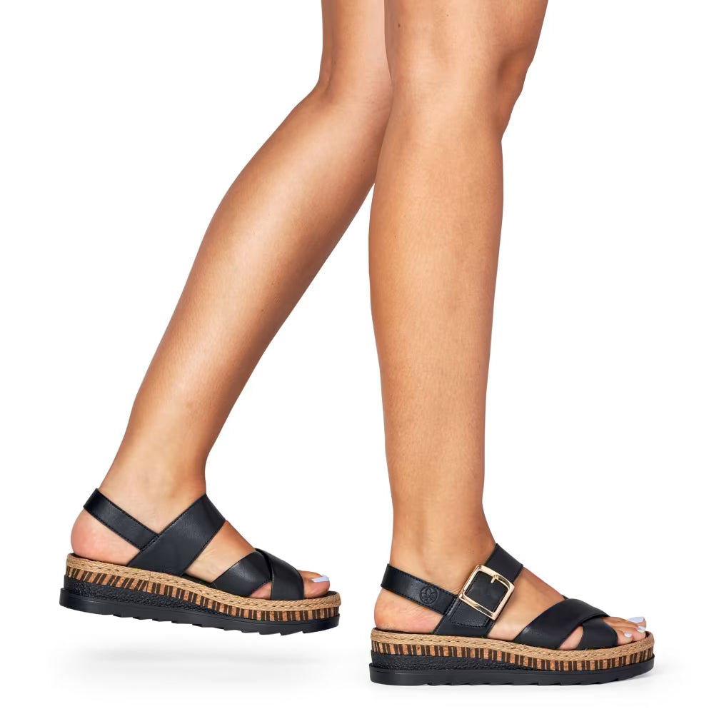 Rieker V7951-00 Black E 1/2 Fit Sandals with Slingback Strap