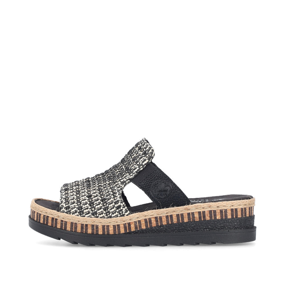 Rieker V7953-00 Black Fleck & Sand Slip On Sandals
