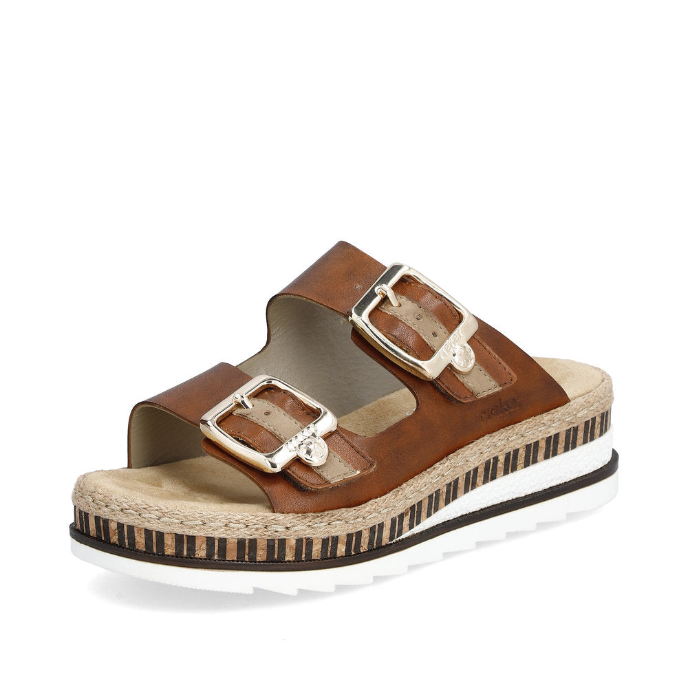 Rieker V7955-24 Tan Brown Slip On Sandals