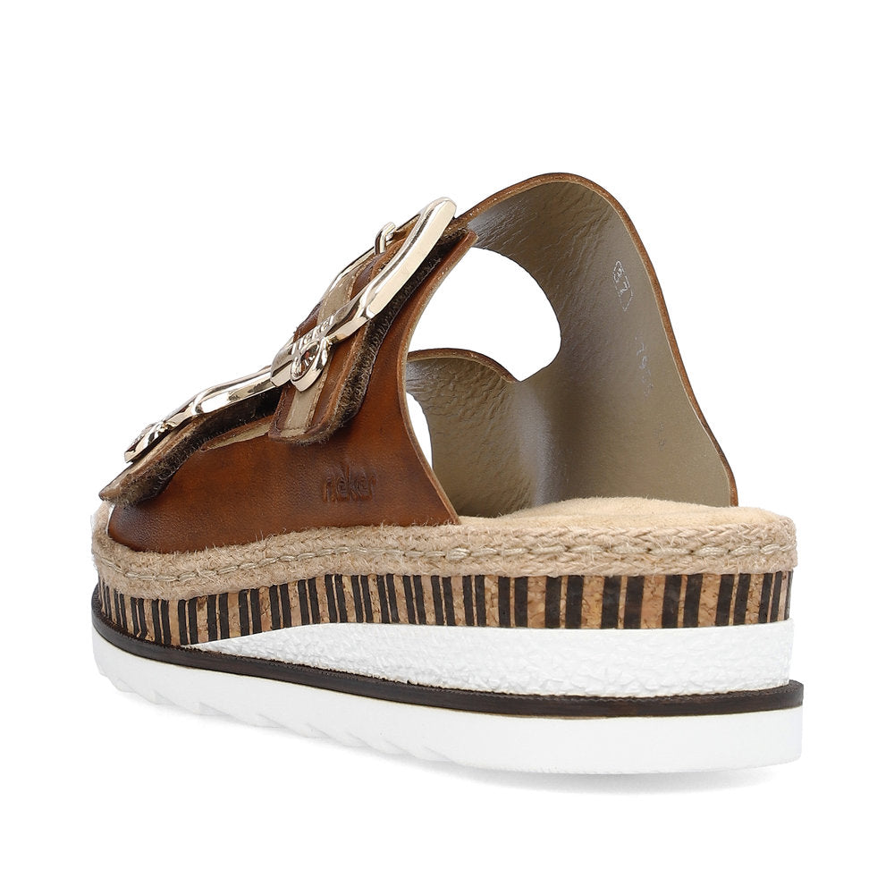 Rieker V7955-24 Tan Brown Slip On Sandals