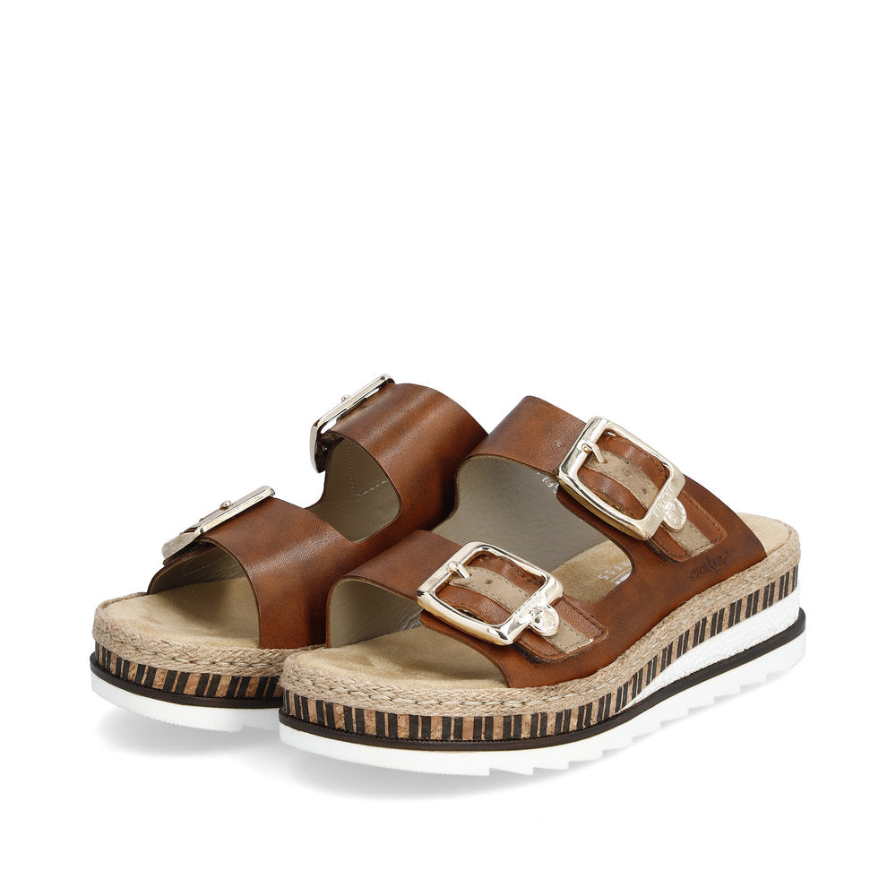Rieker V7955-24 Tan Brown Slip On Sandals