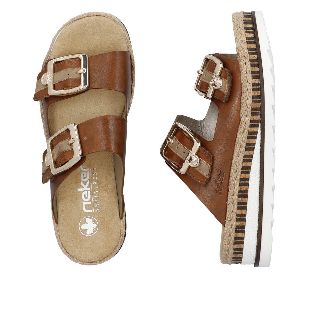 Rieker V7955-24 Tan Brown Slip On Sandals