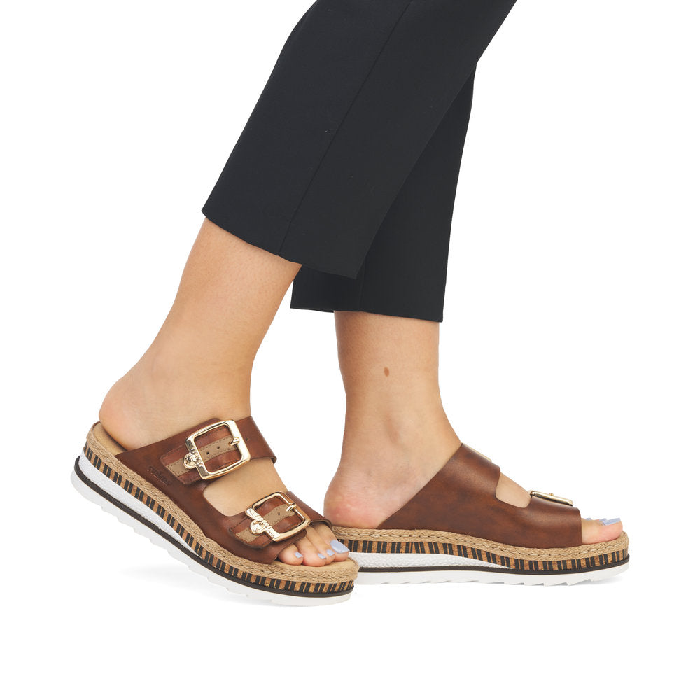 Rieker V7955-24 Tan Brown Slip On Sandals